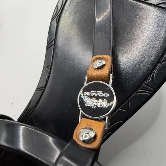 Coach Sandals Thong T-Strap Rubber Piccadilly Signature Logo Women Black Sz 8 - Picture 8 of 9